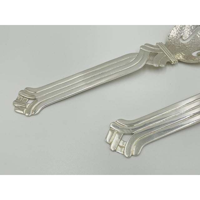 1980s Hammered Silver Serving Utensils With Sculptural Scrolled Handles For Sale - Image 11 of 12