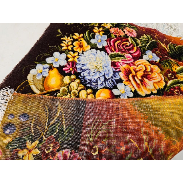 Persian Vintage Persian Tabriz Pictorial Rug, Hand-Knotted Wool & Silk, Fruit & Flowers, Red & Yellow, 2x3 For Sale - Image 3 of 11
