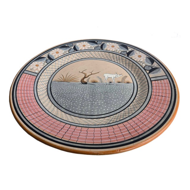 Vintage Large Tonalá Mexico Ceramic Wall Platter With Deer Motif, Signed Jimón For Sale In Miami - Image 6 of 14