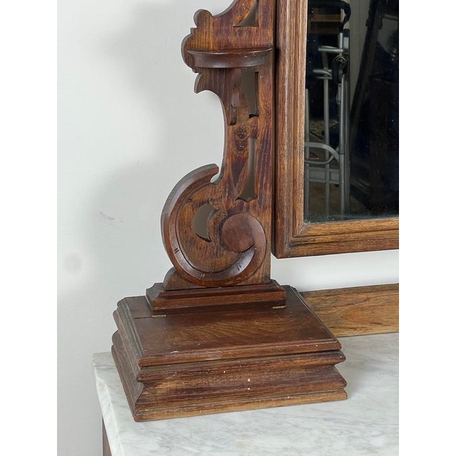 Wood Antique Victorian Chestnut Four Drawer Marble Top Dresser C. 1900 For Sale - Image 7 of 8