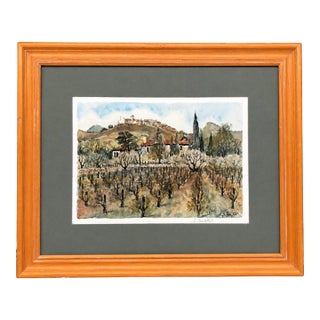 1950s Pierre Eugène Cambier Signed Original French Watercolor “Le Castellet” Provence Landscape For Sale