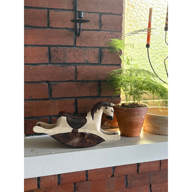 Folk Art Vintage Wooden Rocking Horse – Hand Painted Folk Art Decor, 13” Length For Sale - Image 3 of 12