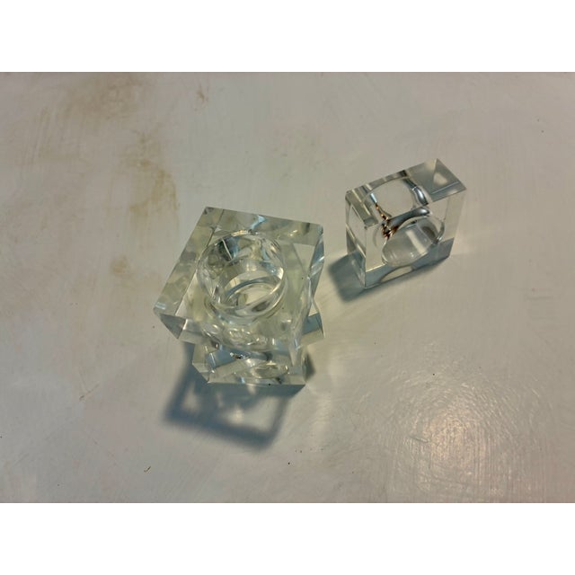 1980s 1980s Postmodern Clear Crystal Cube Napkin Rings – Set of 4 For Sale - Image 5 of 8