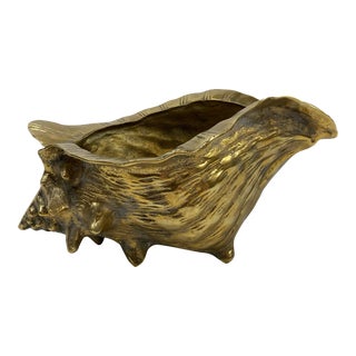 Vintage Brass Conch Shell Planter or Bottle Chiller For Sale