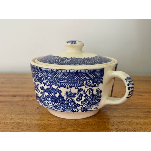 Vintage 20th Century Blue Willow Sugar Kitchen Canister Storage Jar With Lid For Sale - Image 4 of 9