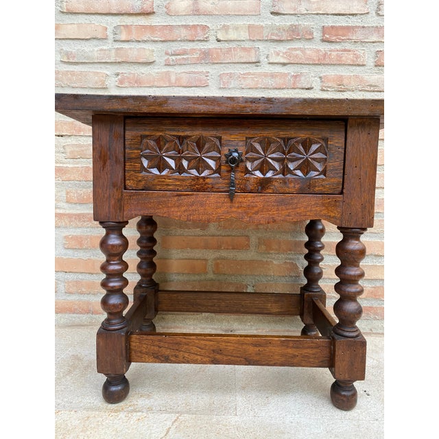 20th Century Spanish Nightstand Carved Drawer and Iron Hardware, 1890s For Sale - Image 18 of 18