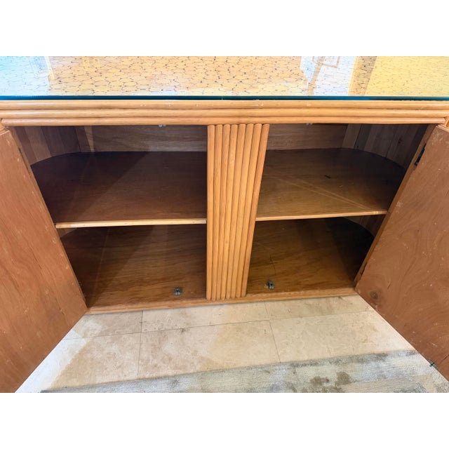 Tangerine Mid-Century Modern Pencil Reed Rattan Oval Demilune Credenza For Sale - Image 8 of 8