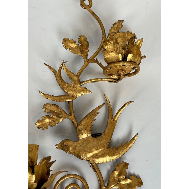 1970s 1970s French gilded metal bird wall sconces in the style of Maison Baguès - a Pair For Sale - Image 5 of 12