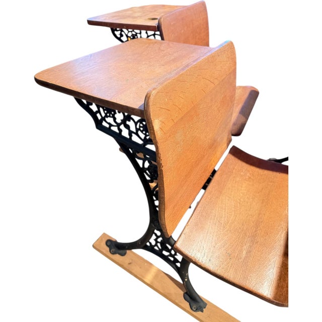Antique Orion Double School Desks – Cast Iron & Wood | New York & Buffalo, C. 1887 For Sale - Image 11 of 14