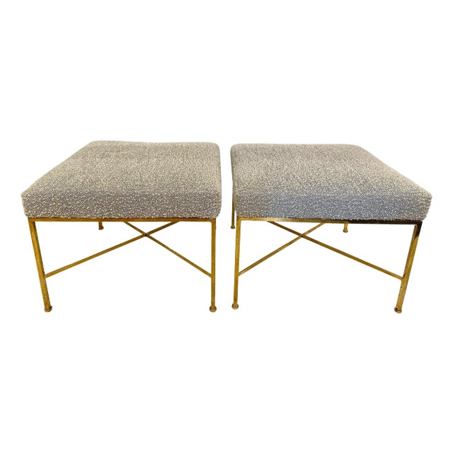 Paul McCobb "X" Base Brass Stools, Pair For Sale