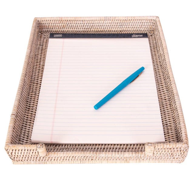 White Artifacts Rattan Office Paper Tray in White Wash - 14" For Sale - Image 8 of 10
