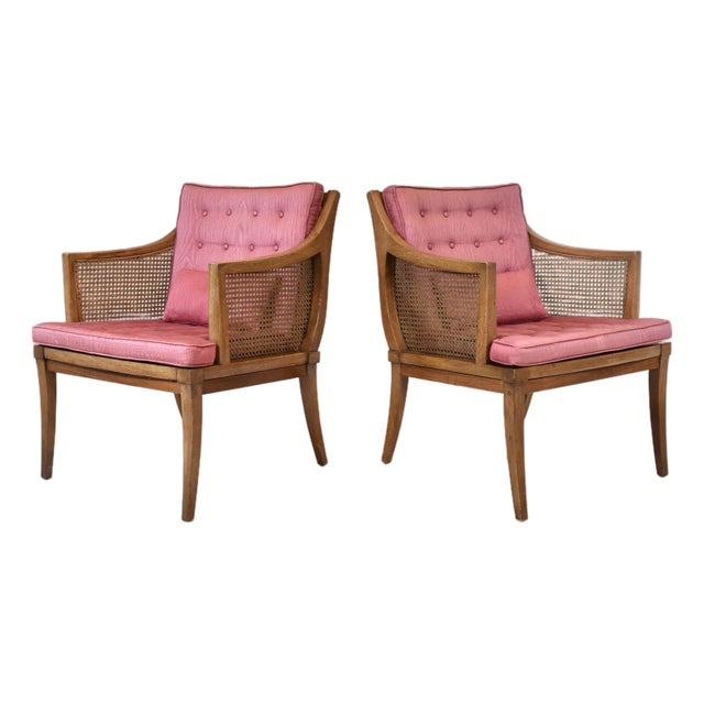 Mid Century Modern Lounge Chairs by Erwin Lambeth, Cane & Mahogany For Sale