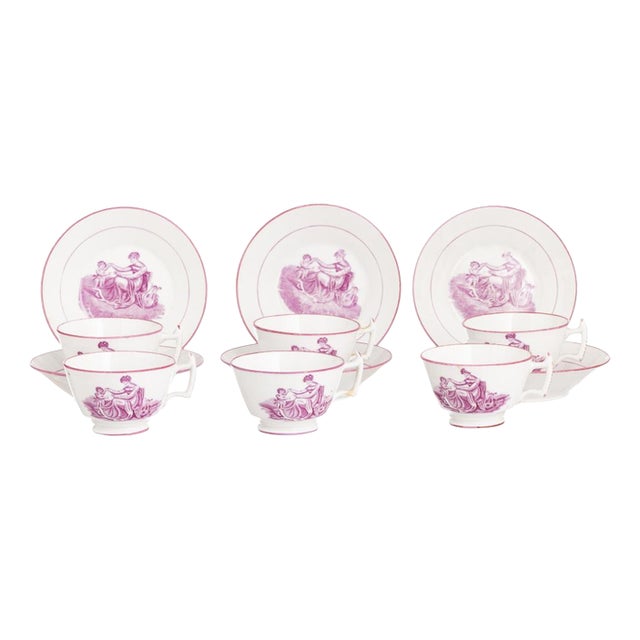 Porcelain Teacups and Saucers, 19th Century, Set of 12 For Sale