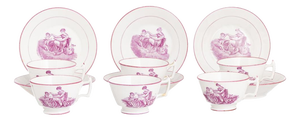 Porcelain Teacups and Saucers, 19th Century, Set of 12