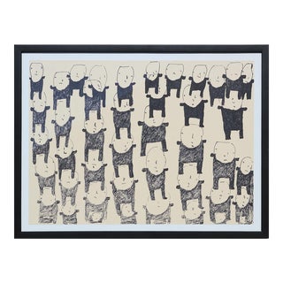 1996 Untitled Contemporary Abstract Ink Drawing of a Group Black and White Figures by Donald Mitchell For Sale