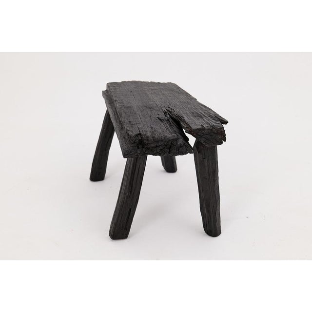 Wood Rustic Blackened Wood Stool by Logniture For Sale - Image 7 of 17