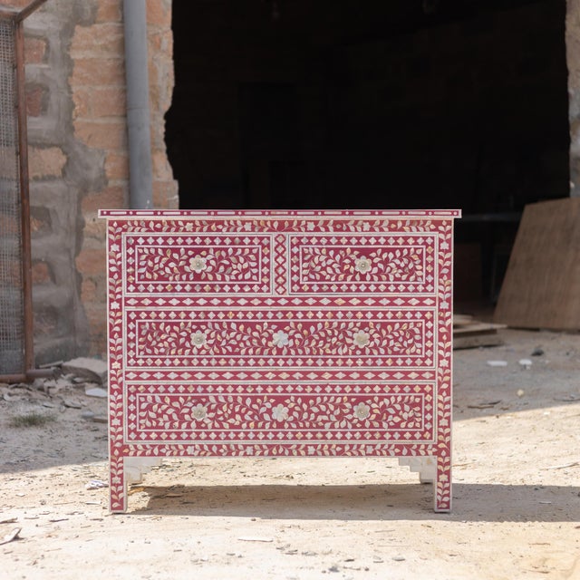 Pink Arabesque Pink Mother of Pearl Inlay Four Drawer Chest by House of Jaipur For Sale - Image 8 of 8