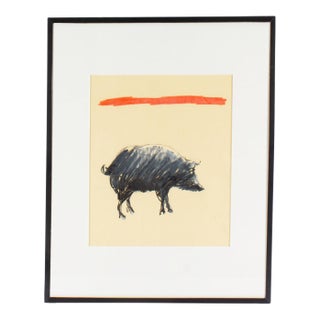 1960s Pastel Drawing of a Pig by James L. Bruch For Sale