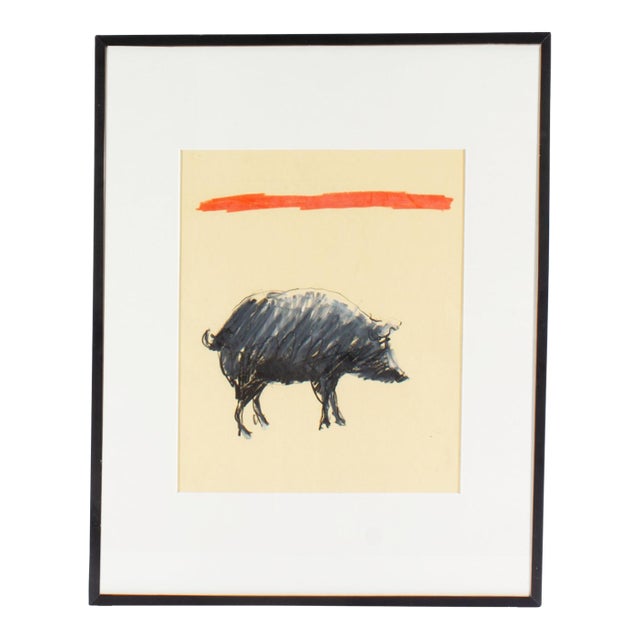 1960s Pastel Drawing of a Pig by James L. Bruch For Sale
