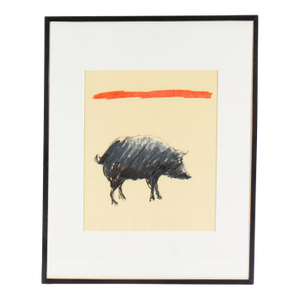 1960s Pastel Drawing of a Pig by James L. Bruch