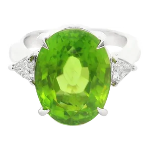 9.61 Carat Peridot Diamond 3-Stone Platinum Ring Size 6.25