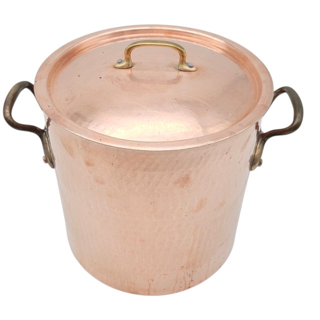 Farmhouse French Hammered Copper Stock Pot by Mauviel for Williams-Sonoma – 11 Qt. Villedieu France For Sale - Image 3 of 11