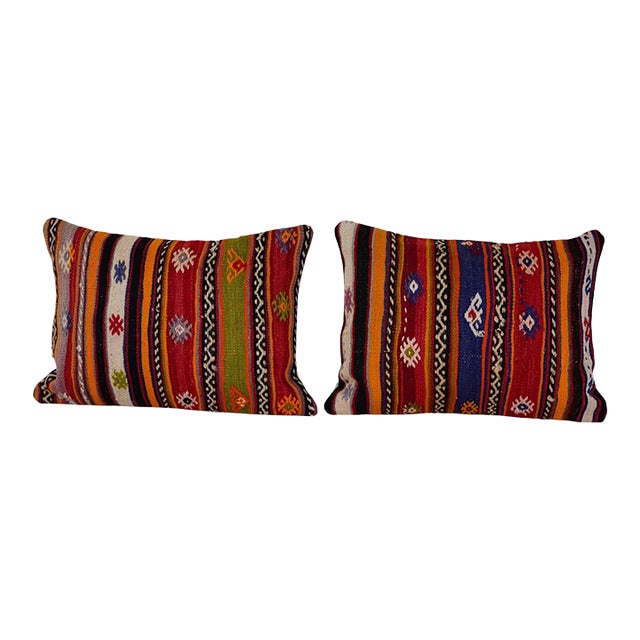 Striped Turkish Kilim Pillow Cover - A Pair For Sale