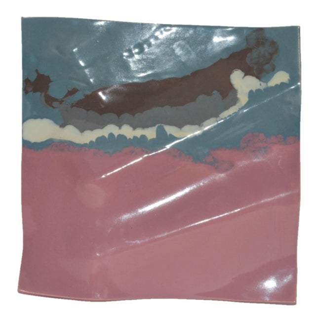 Dark Pink 1980s Anne Lindstrom Postmodern Biomorphic Sculpture Ceramic Tile Wall Plaque Hanging For Sale - Image 8 of 8