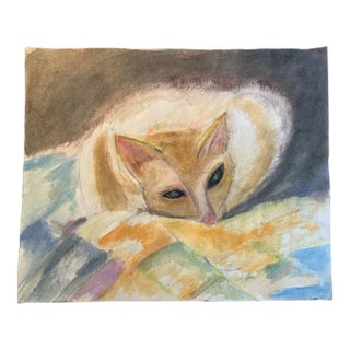 1980’s Original Abstract Expressionist Cat Watercolor Painting For Sale