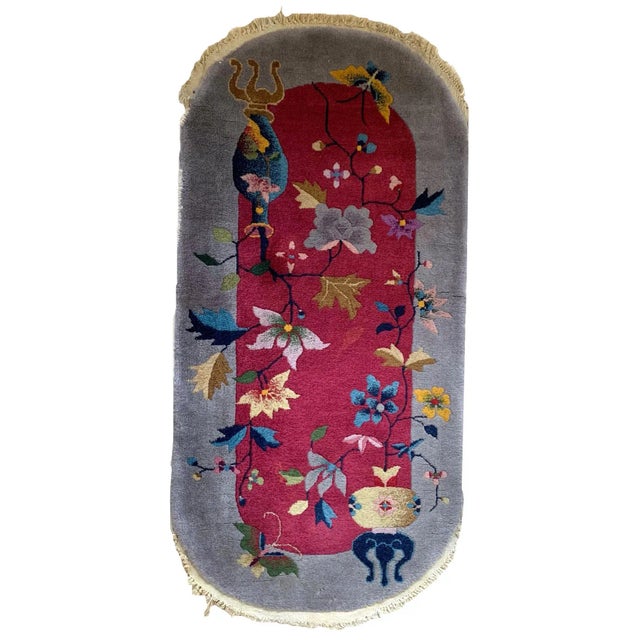 Textile 1920s Handmade Antique Art Deco Chinese Rug For Sale - Image 7 of 7