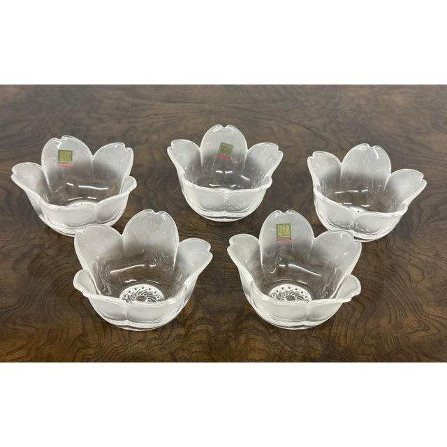 Japanese Hoya, Japan Crystal Frosted Dessert Cups in Box, Set of Five For Sale - Image 4 of 12