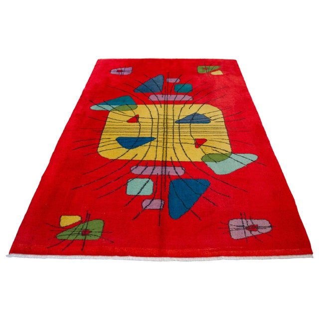 1970s Vintage Hand Knotted Turkish Rug Mid-Century Zeki Muren Desing Area Rug - 5′1″ X 8′1″ For Sale - Image 5 of 10