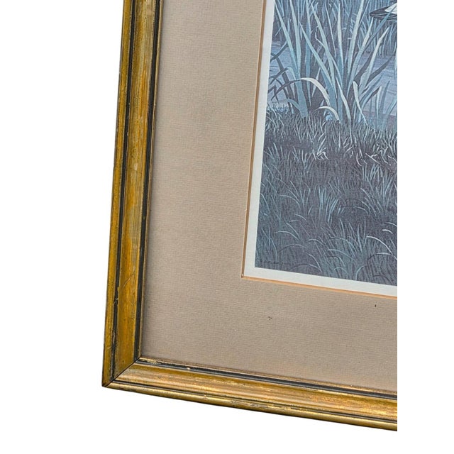 Blue 19th Century Beautiful Decorative Painting of Goose Family/ Wood Frame and Glass Cover. For Sale - Image 8 of 14