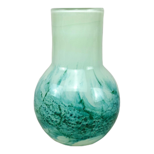 Mid-Century Green Cluthra Hand Blown Art Glass Vase - 9"