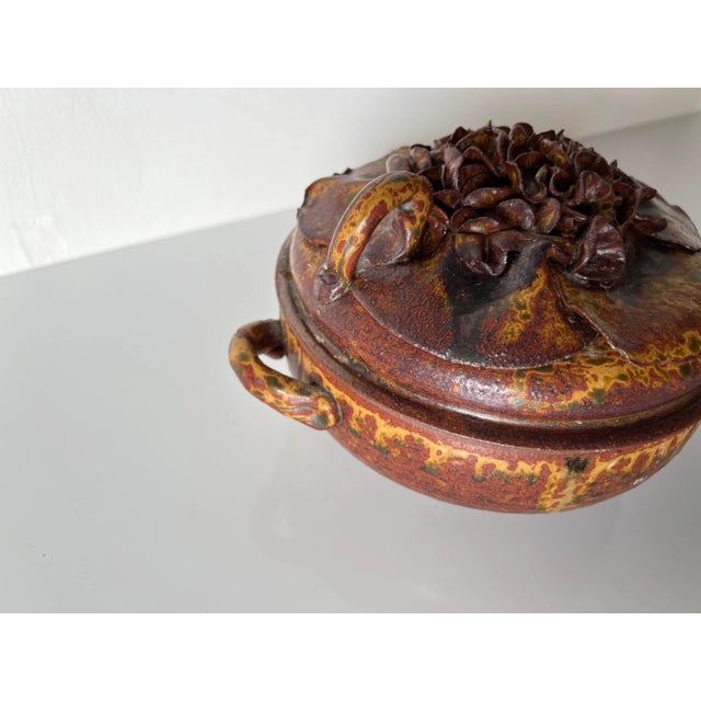 1980s Mid Century Modern Stoneware Studio Pottery Lidded Casserole/ Sold For Sale - Image 5 of 13