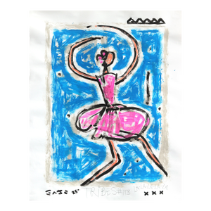 Blue Twirl - Original Vibrant Figurative Ballerina Pop Art Painting by Gary John