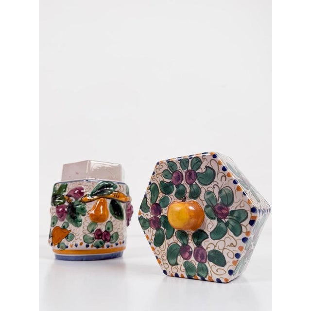 Handcrafted Italian Majolica Ceramic Jar with Fruit Relief Decoration, 30s, 1930s For Sale - Image 11 of 18