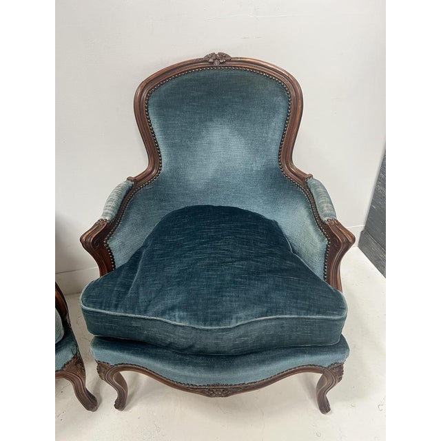 Wood Louis XV Style Bergère Armchairs in Wood, 20th Century, Set of 2 For Sale - Image 7 of 13
