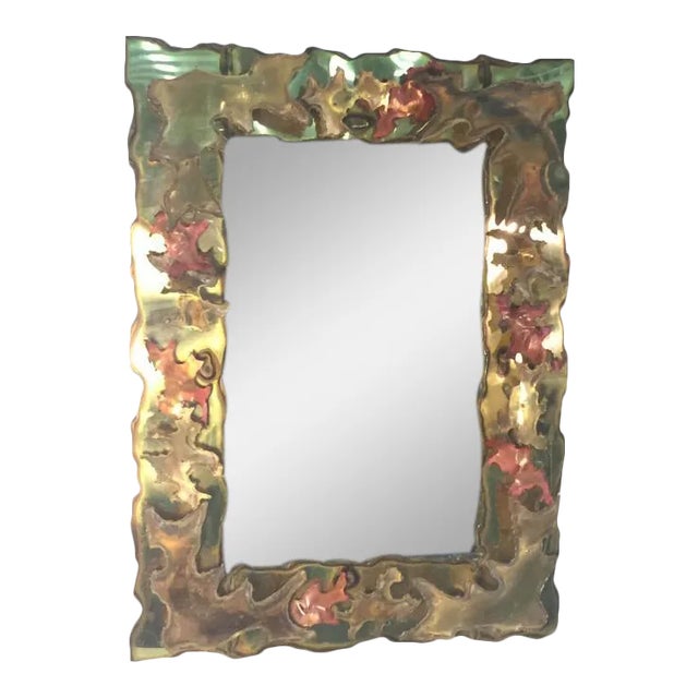Brutalist Mixed Metals Torch Cut Wall Mirror For Sale