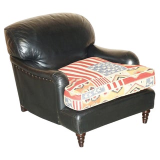 Kilim and Black Leather American Flag Armchair from George Smith Howard & Sons For Sale