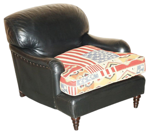 Kilim and Black Leather American Flag Armchair from George Smith Howard & Sons