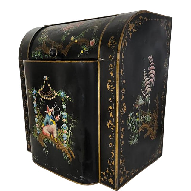 Large Antique Tole Painted Coffee Tea Counter Bin For Sale