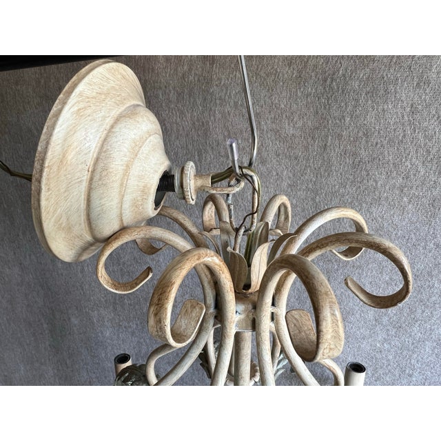 Farmhouse Vintage Late 20th Century Italian Green Acanthus Leaves 8 Light Tole Chandelier For Sale - Image 3 of 12