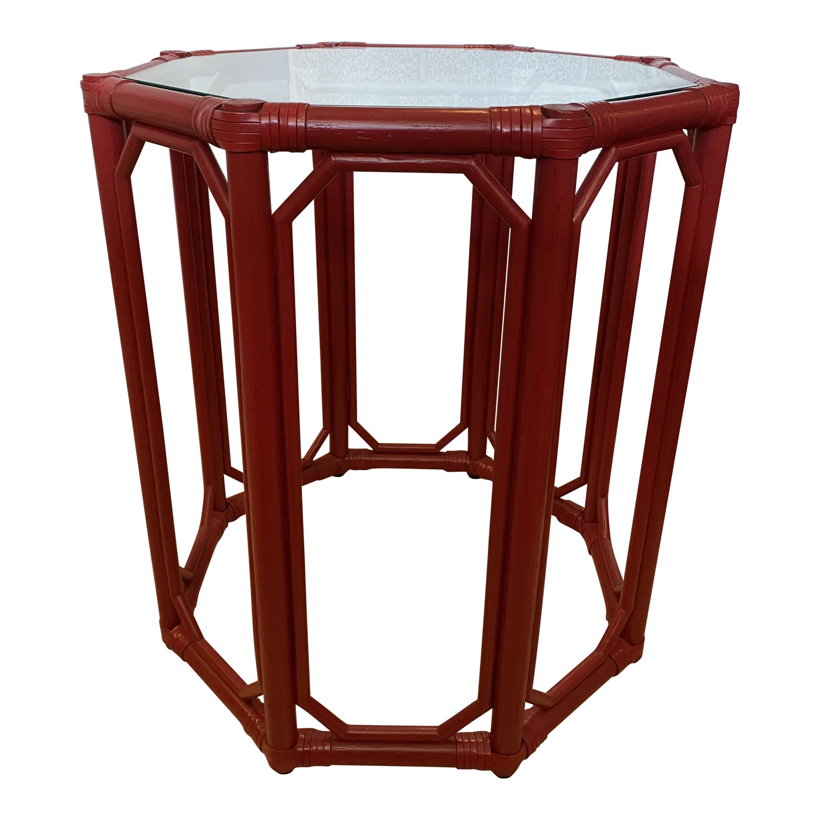 Selamat Octagonal Regeant Rattan Side Table in Antique Red | Chairish