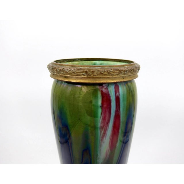 Continental Faience Vase With Flambe Glaze and Ormolu Mounts For Sale - Image 4 of 12