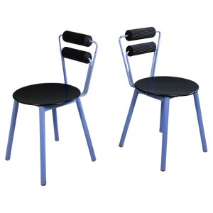 Set of Modern Italian Chairs in Blue Metal, Black Wood and Black Rubber, 1980s