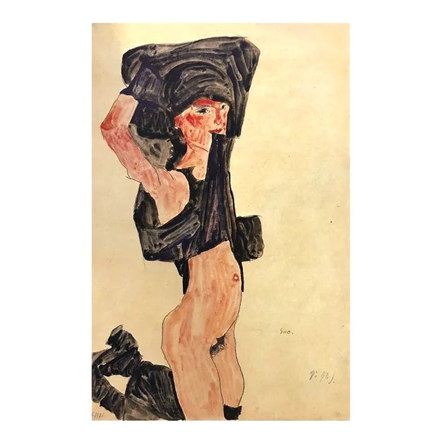 1981 Egon Schiele 6 Erotic Drawings Half Nude Kneeling Girl For Sale