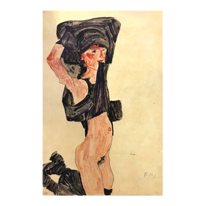 1981 Egon Schiele 6 Erotic Drawings Half Nude Kneeling Girl