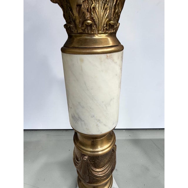 Antique French Empire Bronze Ormolu White Marble Pedestals - A Pair For Sale - Image 9 of 10