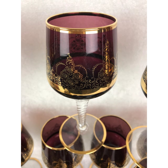 Glass Vintage Italian Murano Venetian Amethyst & 22k Gold Barware Set — 20 Pieces For Sale - Image 7 of 11